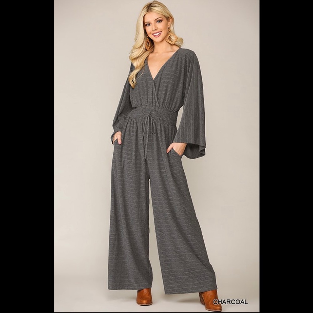 Textured knit pocket jumpsuit